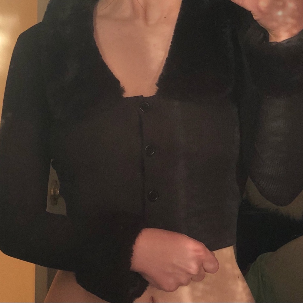 Black Fur Trim Cardigan